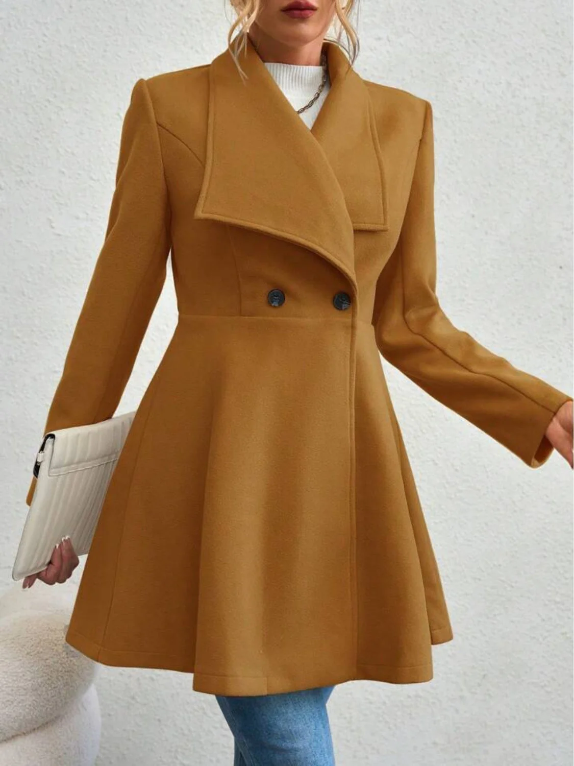 Collared Neck Button Up Long Sleeve Coat - Image 15