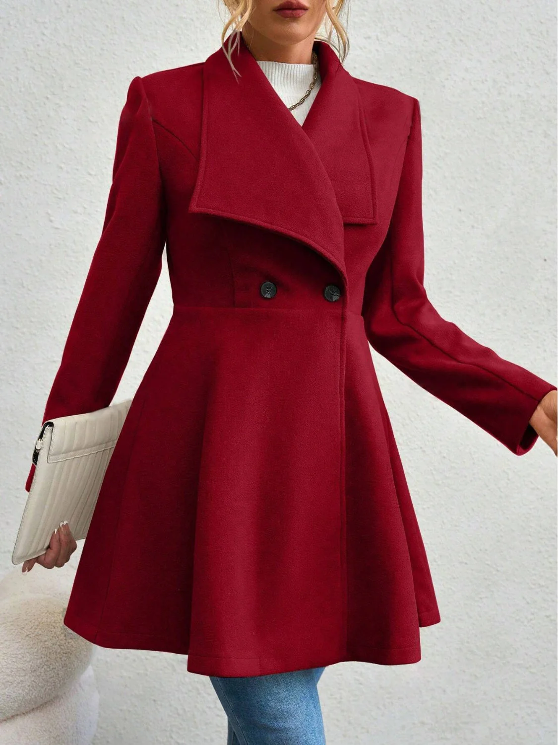 Collared Neck Button Up Long Sleeve Coat - Image 3