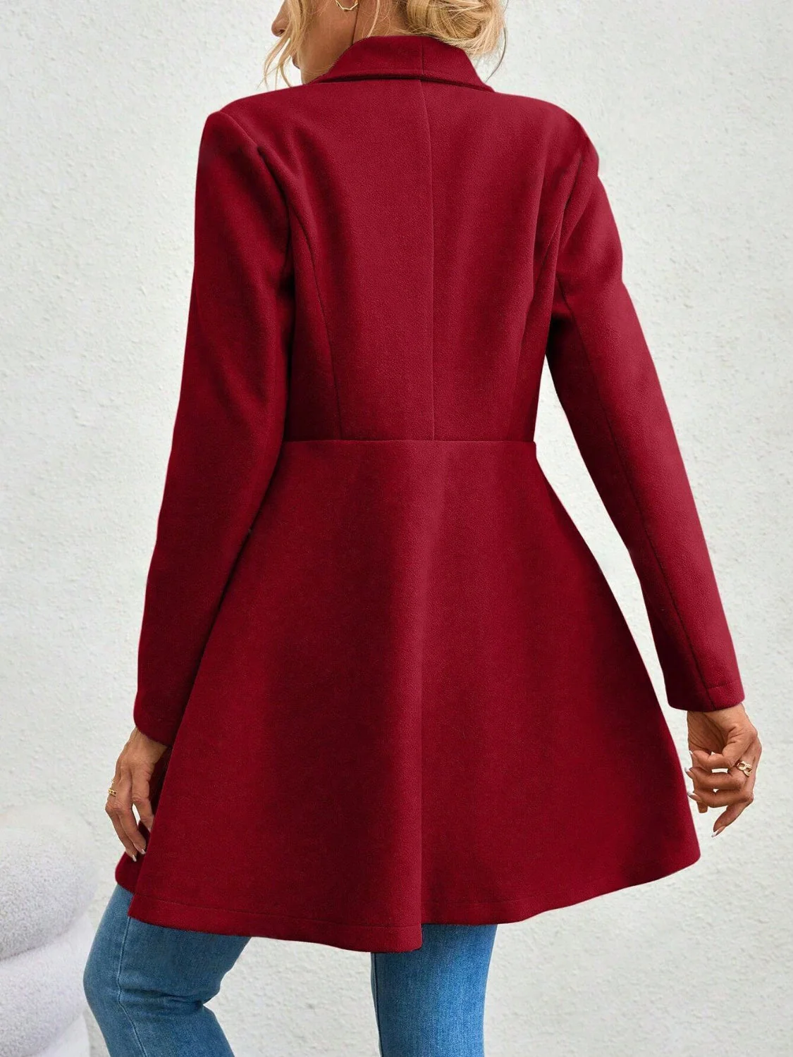 Collared Neck Button Up Long Sleeve Coat - Image 4
