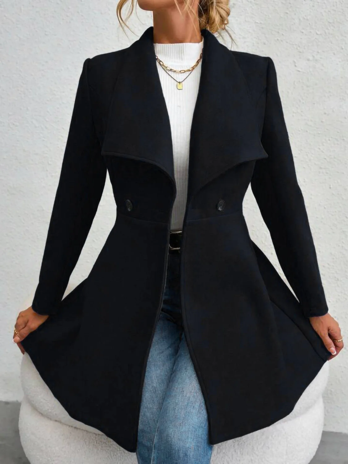 Collared Neck Button Up Long Sleeve Coat - Image 5