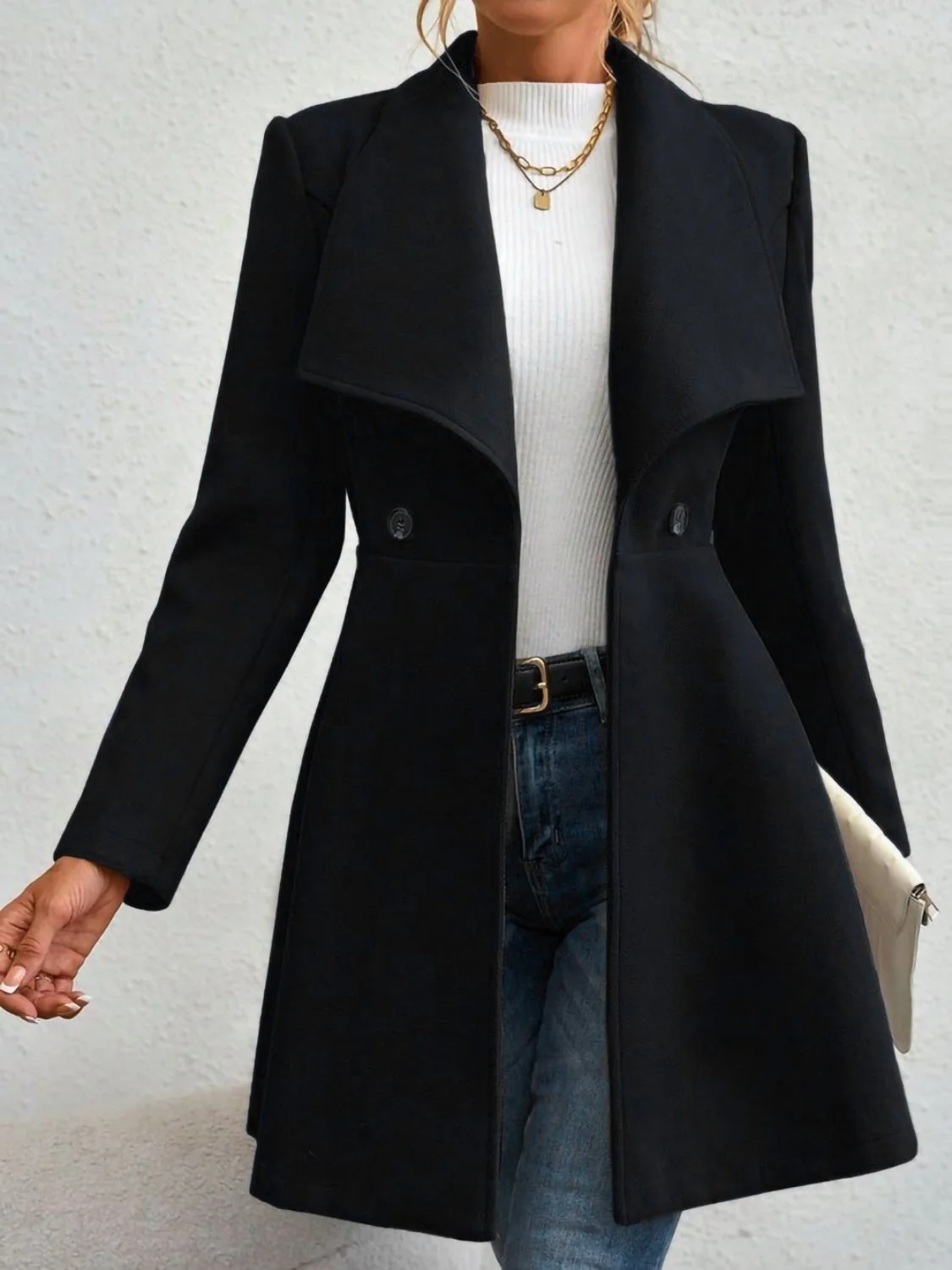 Collared Neck Button Up Long Sleeve Coat - Image 6