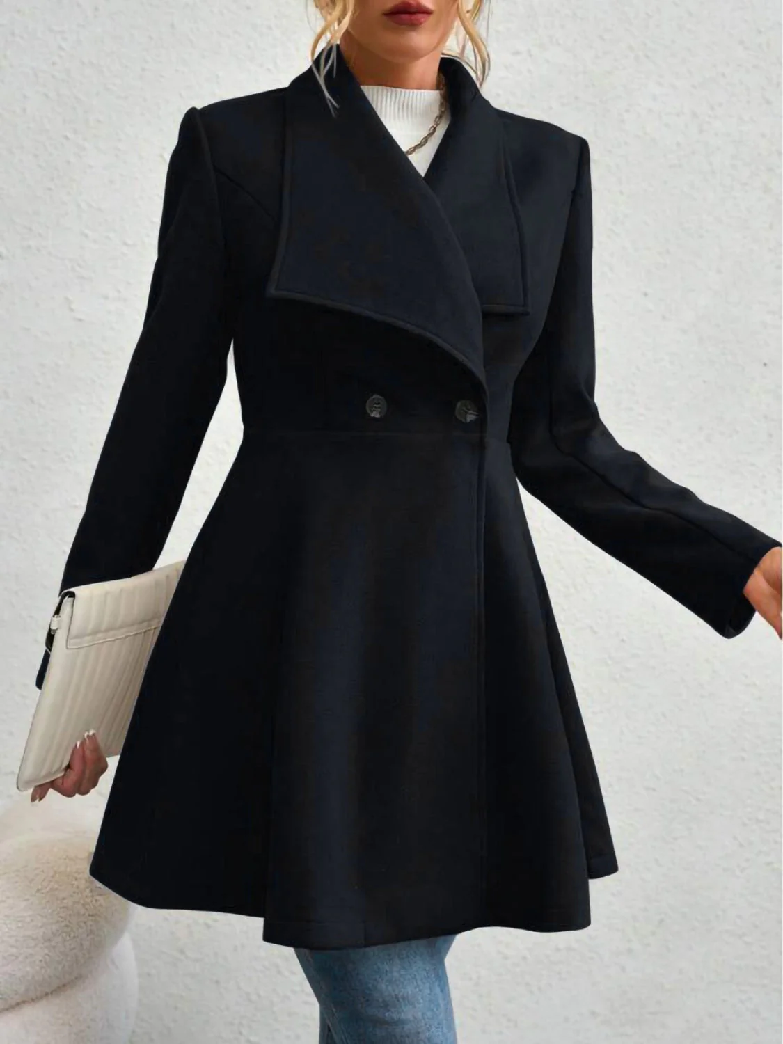 Collared Neck Button Up Long Sleeve Coat - Image 7