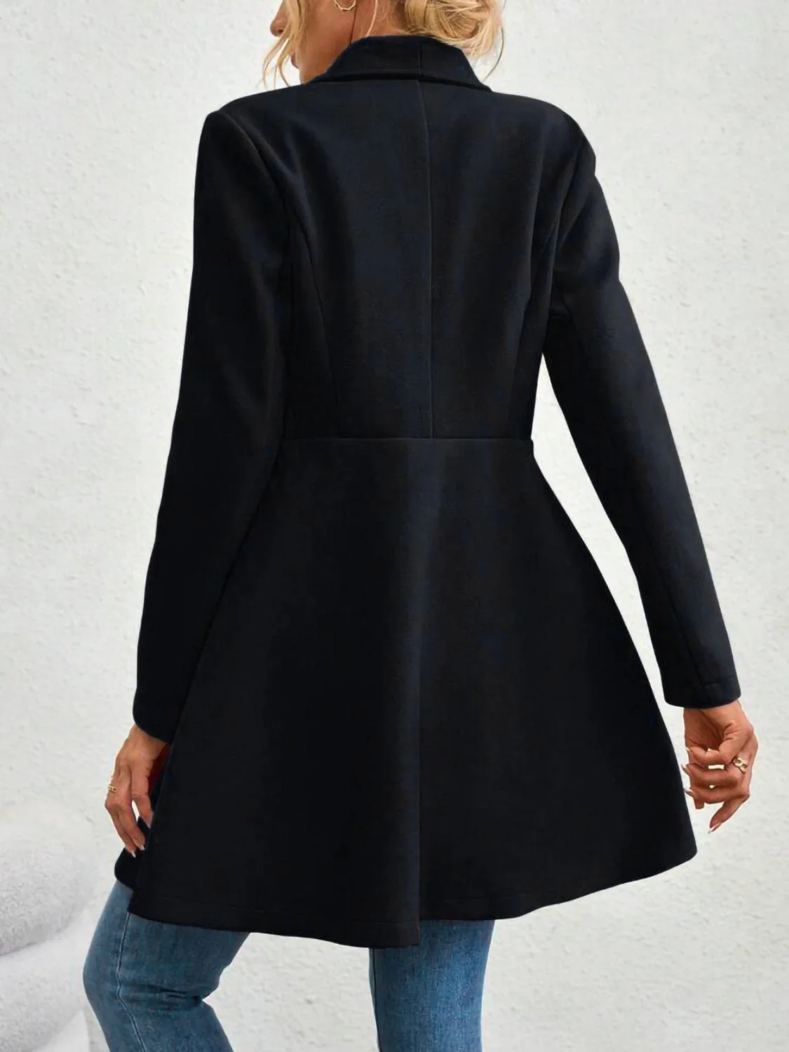 Collared Neck Button Up Long Sleeve Coat - Image 9