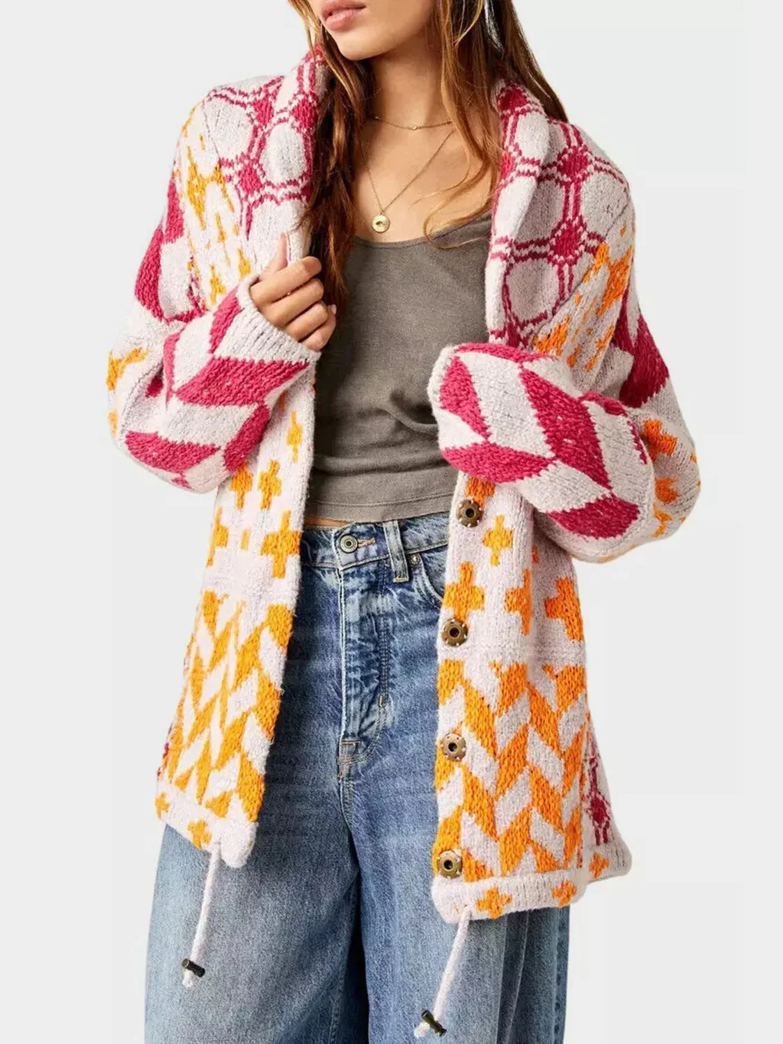 Collared Neck Long Sleeve Cardigan - Image 7