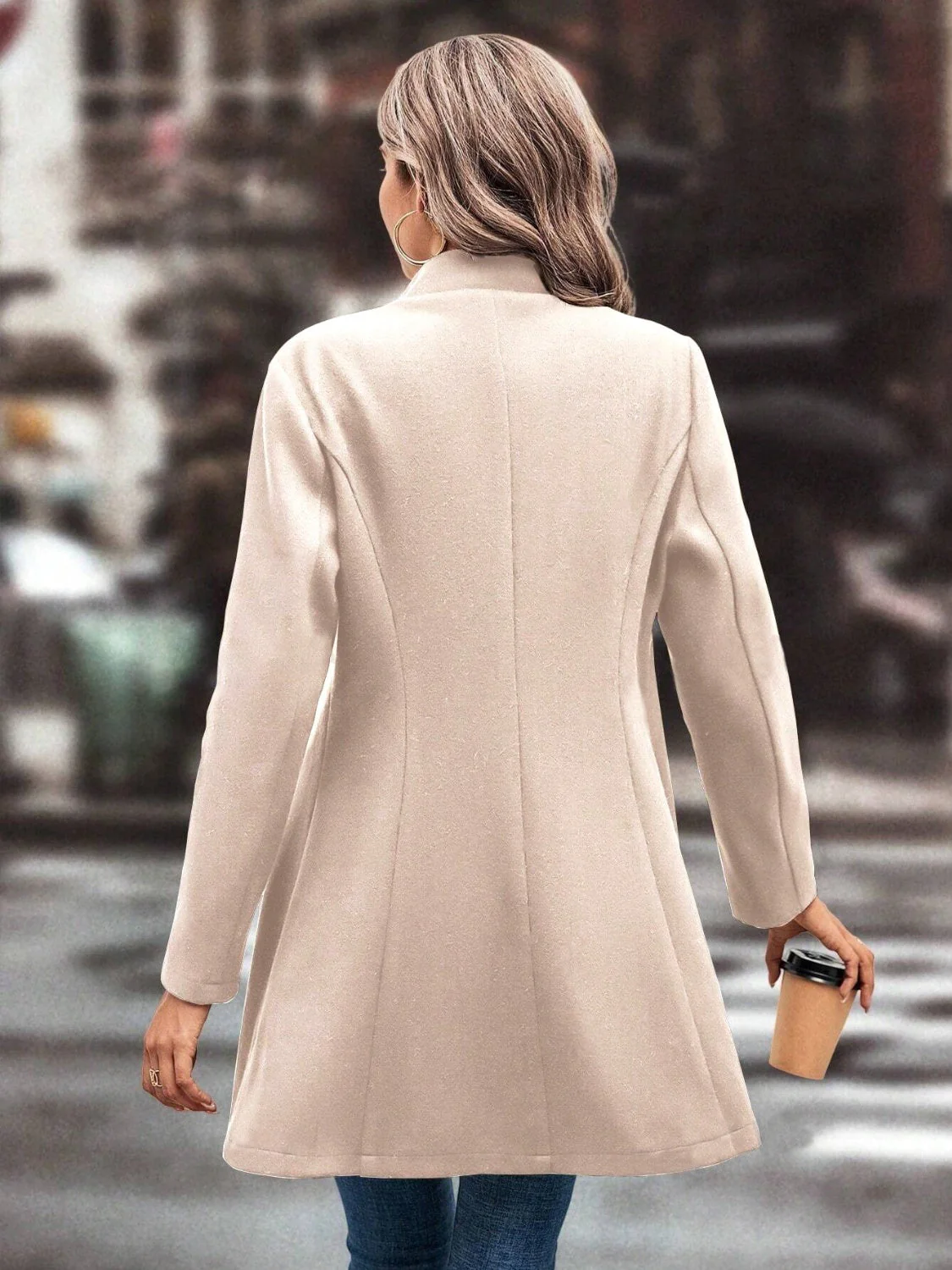 Collared Neck Long Sleeve Longline Coat - Image 10