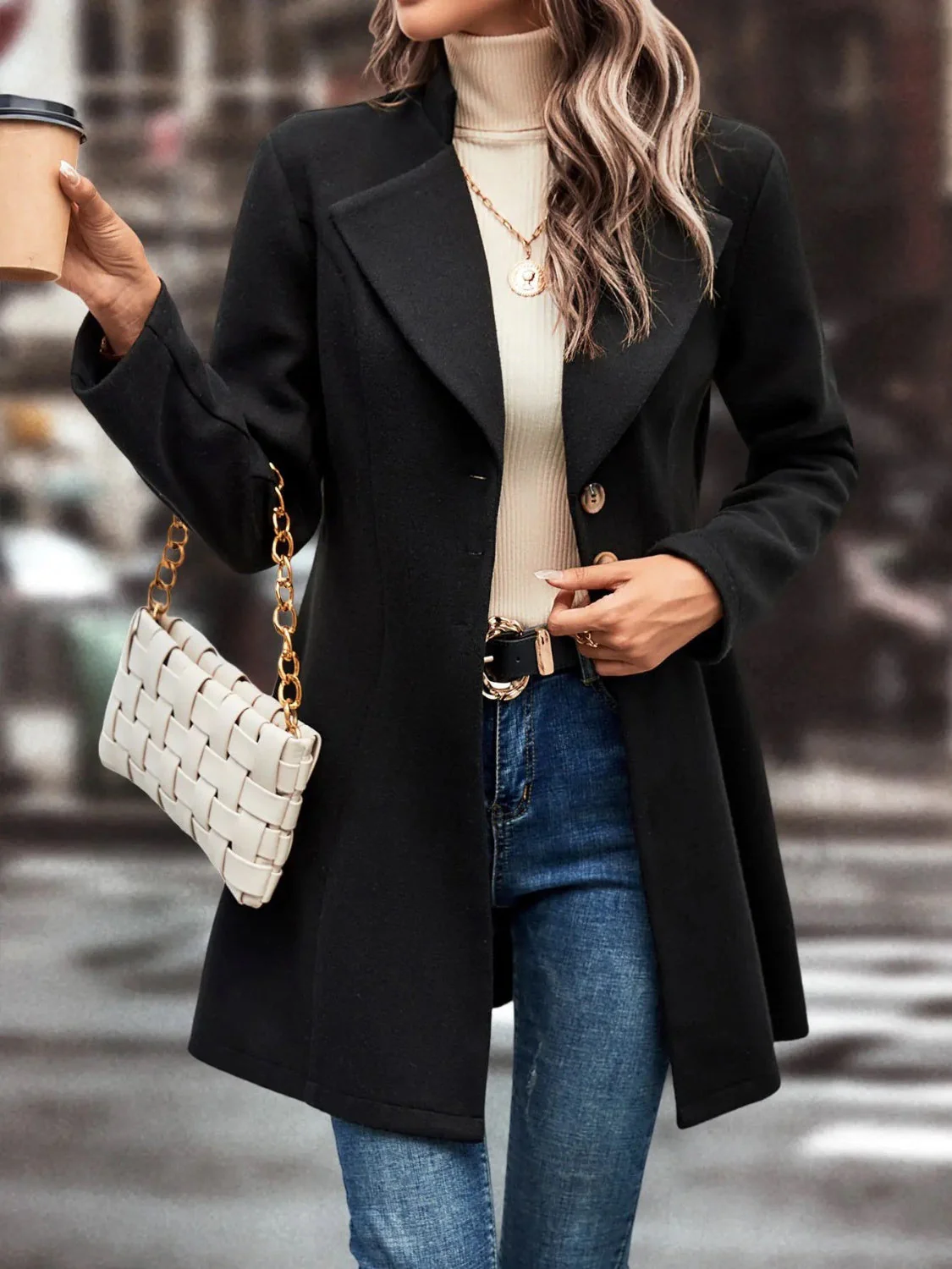 Collared Neck Long Sleeve Longline Coat - Image 11
