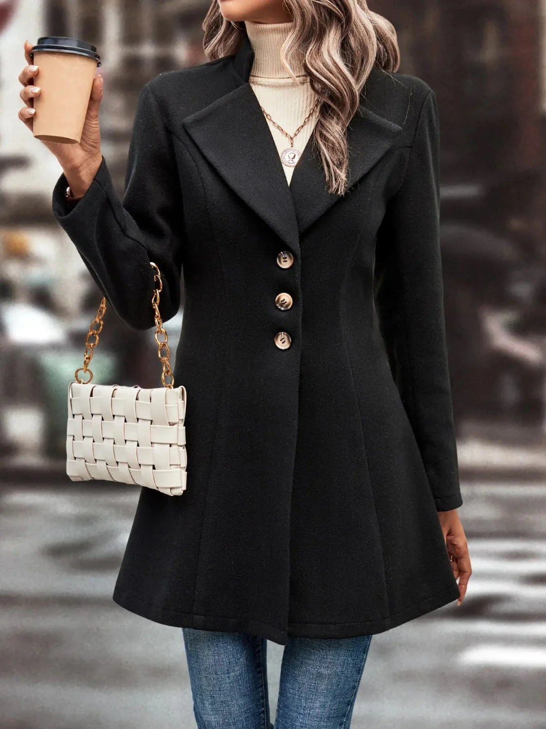 Collared Neck Long Sleeve Longline Coat - Image 13