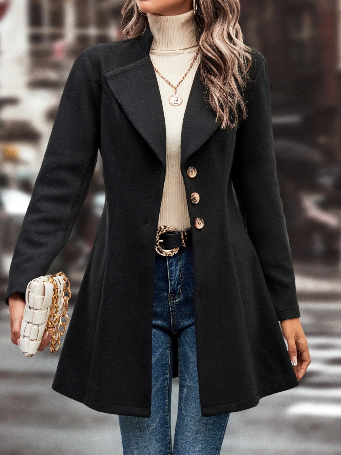 Collared Neck Long Sleeve Longline Coat - Image 14