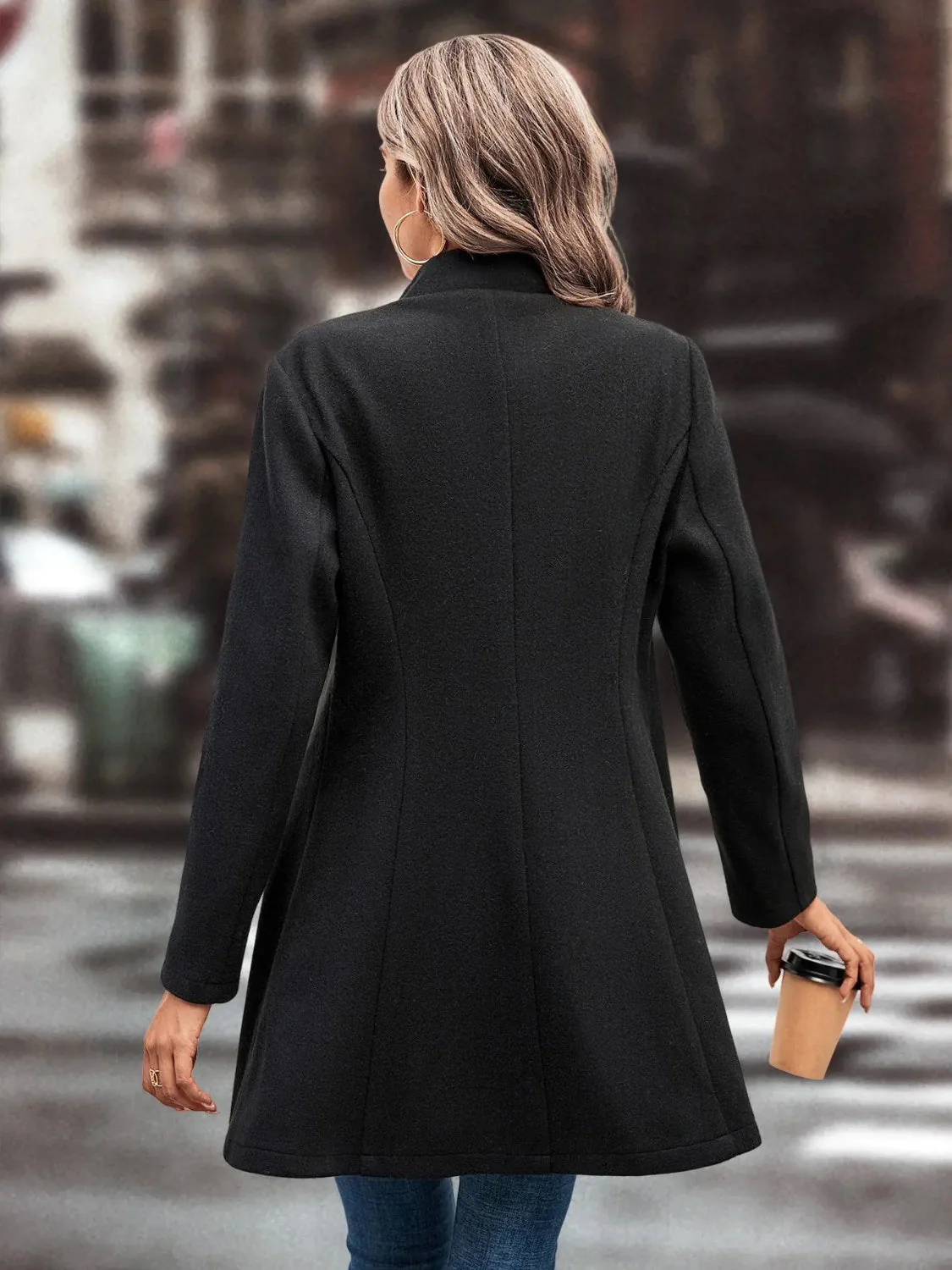 Collared Neck Long Sleeve Longline Coat - Image 15