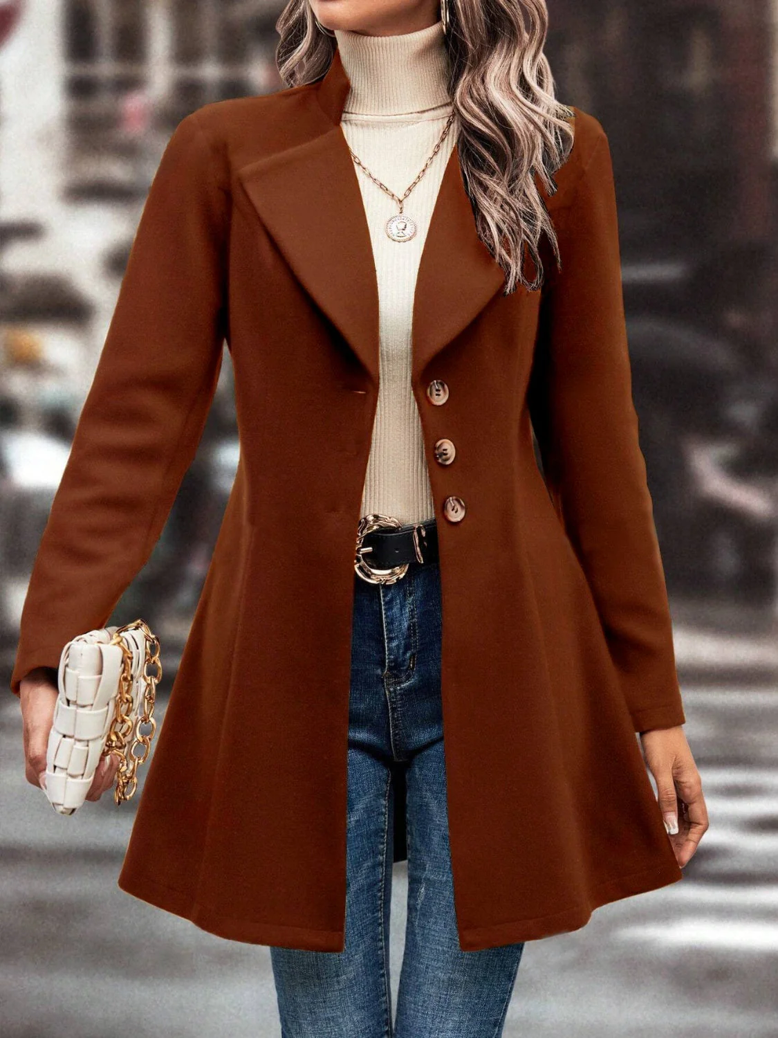 Collared Neck Long Sleeve Longline Coat - Image 5