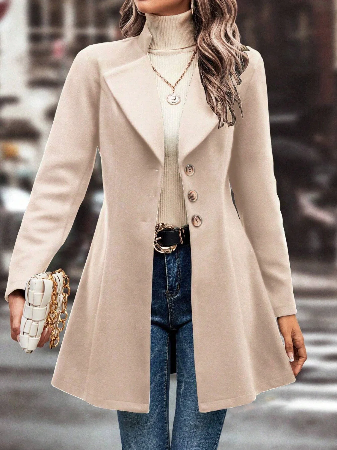 Collared Neck Long Sleeve Longline Coat - Image 6