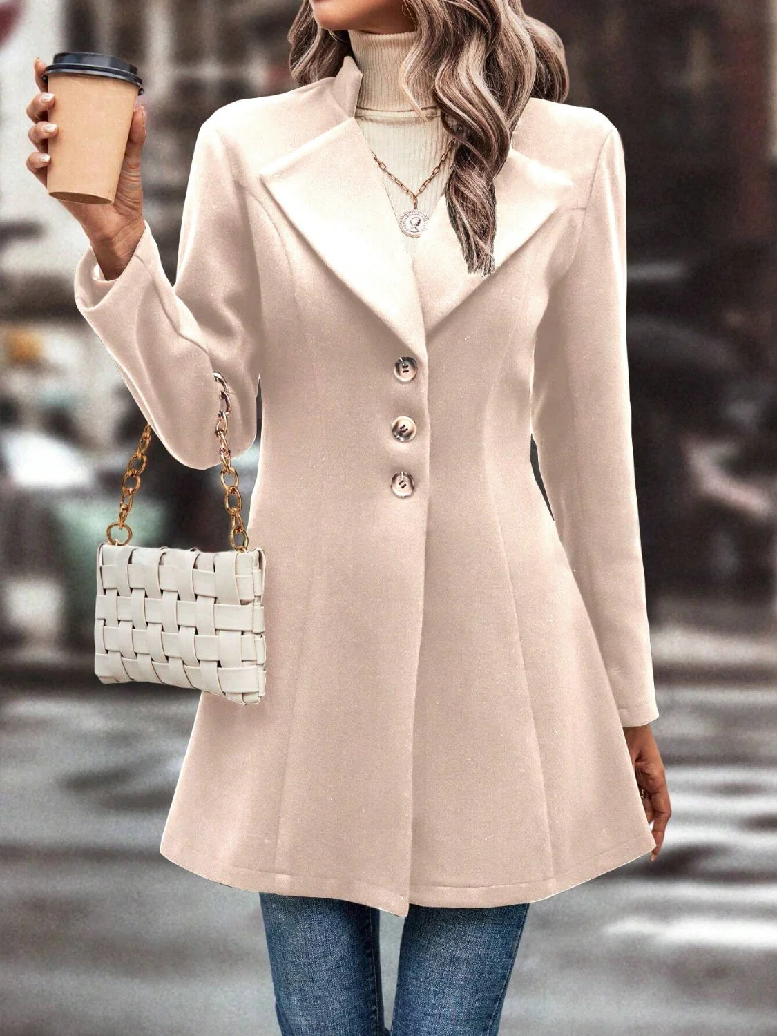 Collared Neck Long Sleeve Longline Coat - Image 7