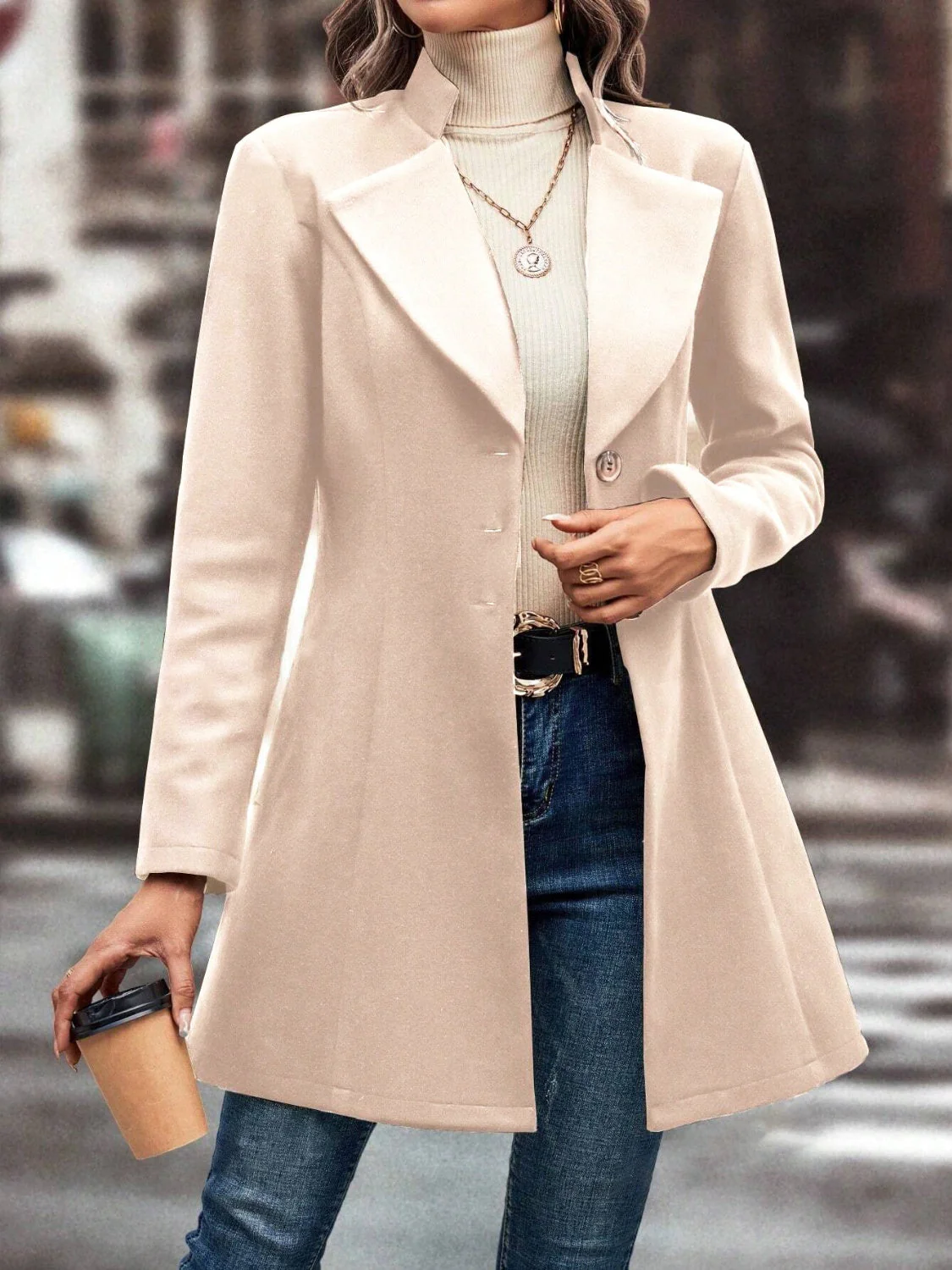 Collared Neck Long Sleeve Longline Coat - Image 9