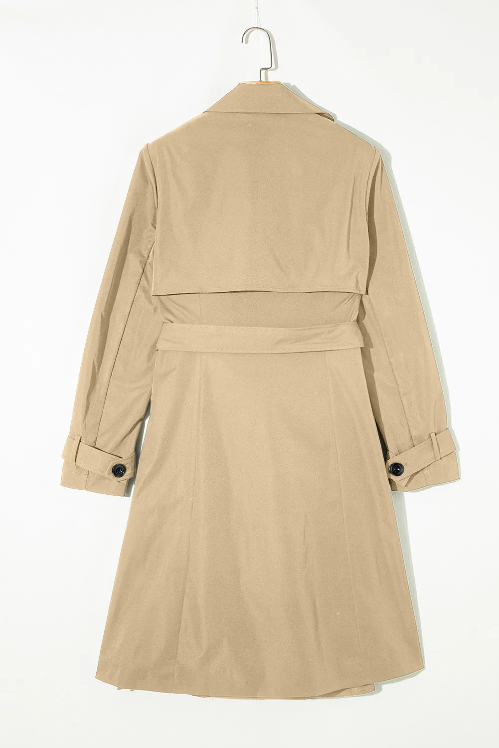 Collared Neck Tie Waist Buttoned Long Sleeve Trench Coat - Image 4
