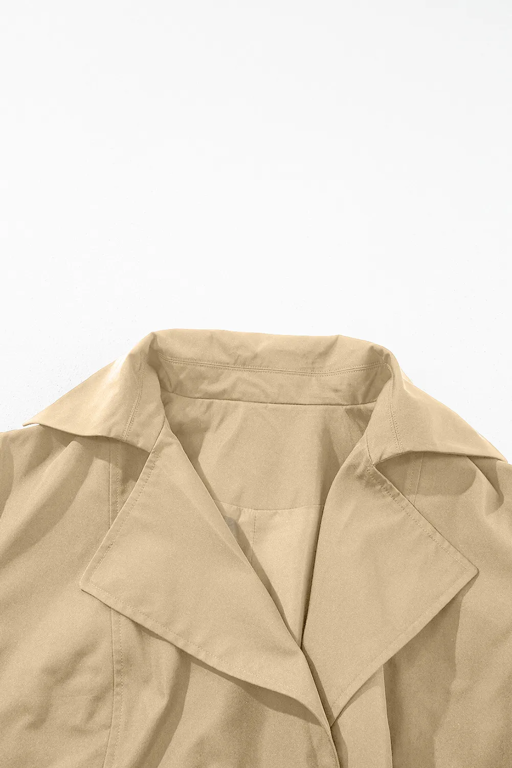 Collared Neck Tie Waist Buttoned Long Sleeve Trench Coat - Image 5