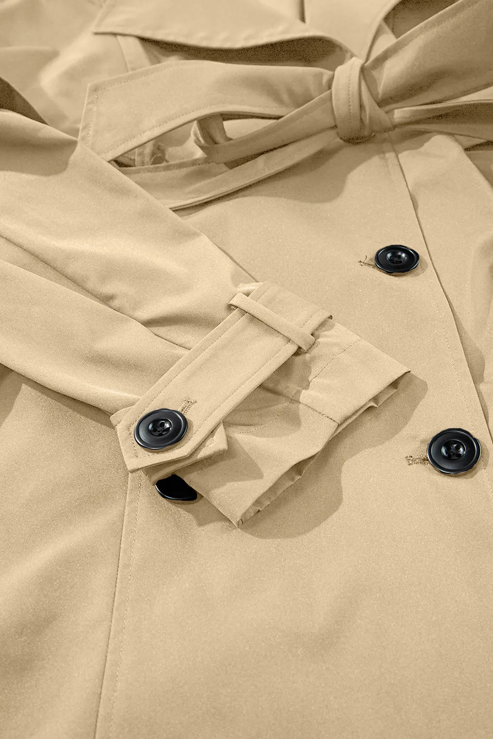 Collared Neck Tie Waist Buttoned Long Sleeve Trench Coat - Image 6