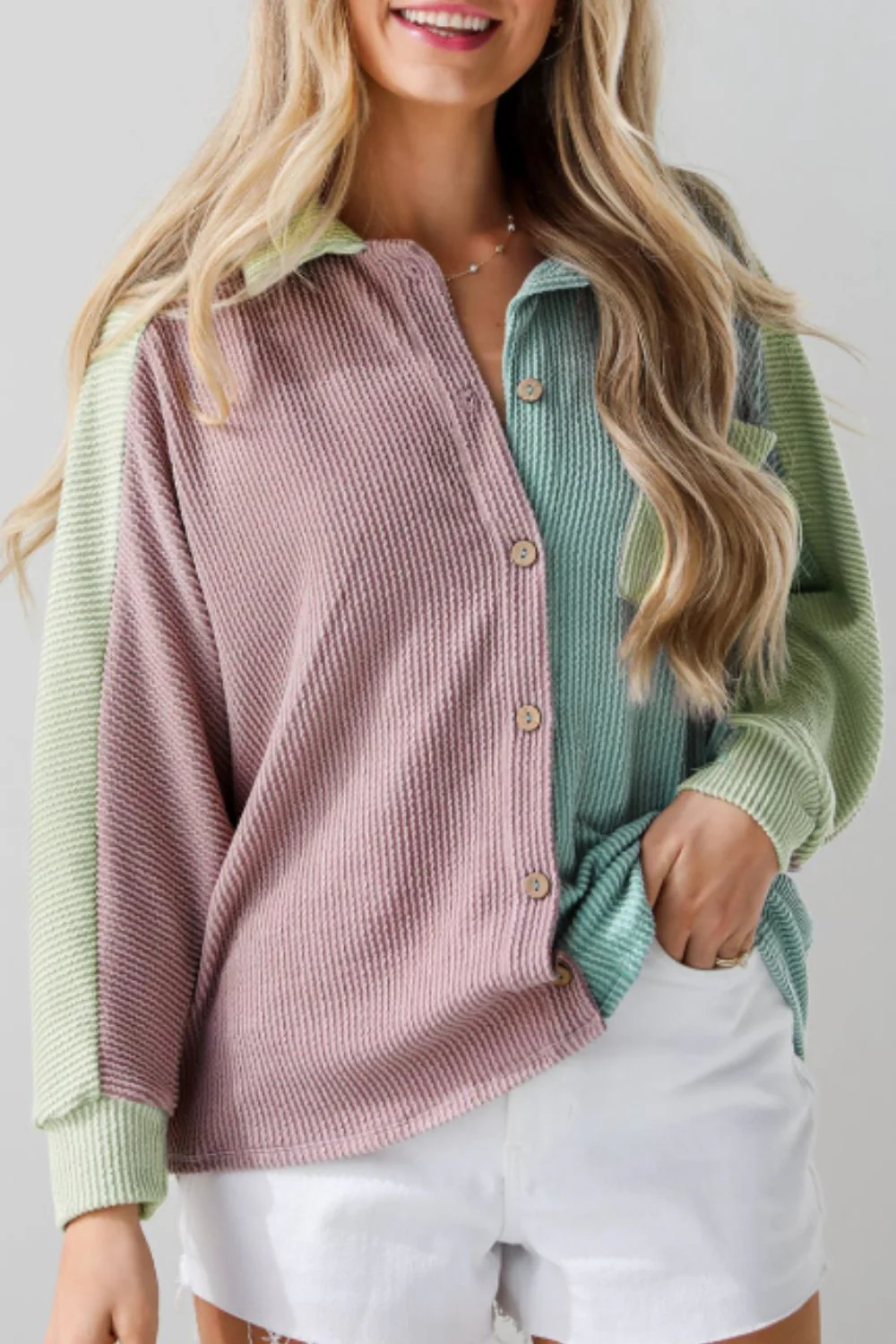 Color Block Corded Button Up Shacket - Image 3