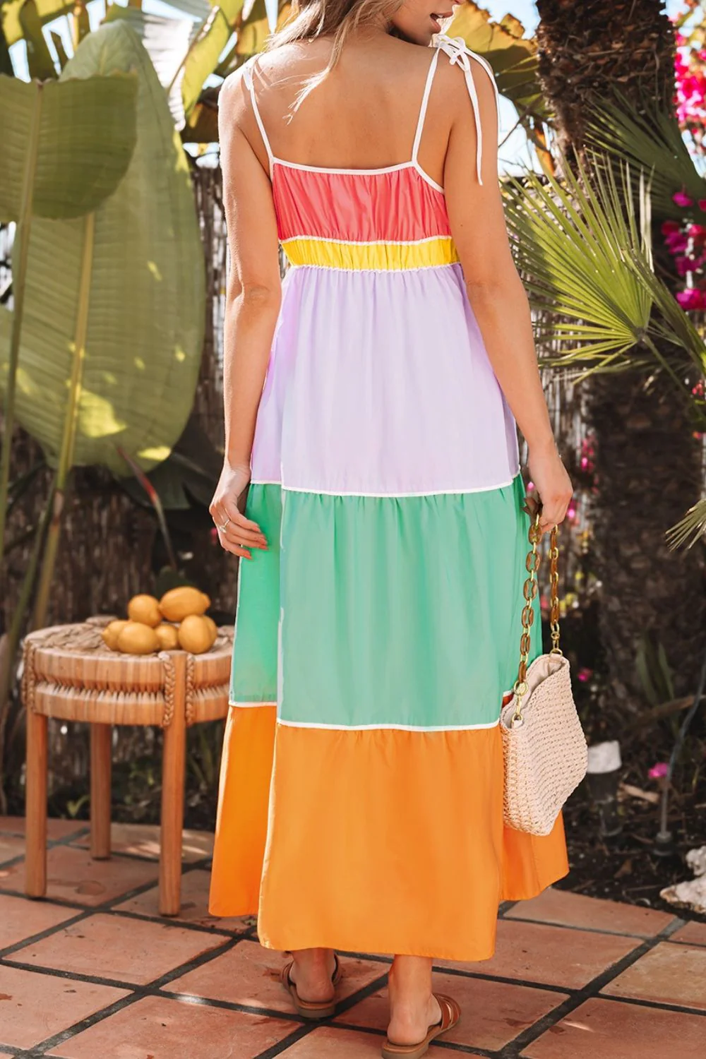 Color Block Flowy Tiered Maxi Dress with Pockets - Image 2