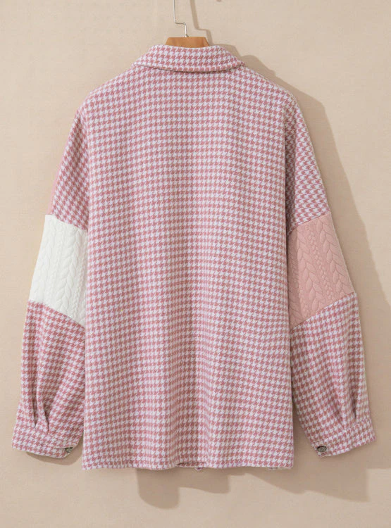 Color Block Houndstooth Collared Neck Shacket - Image 5