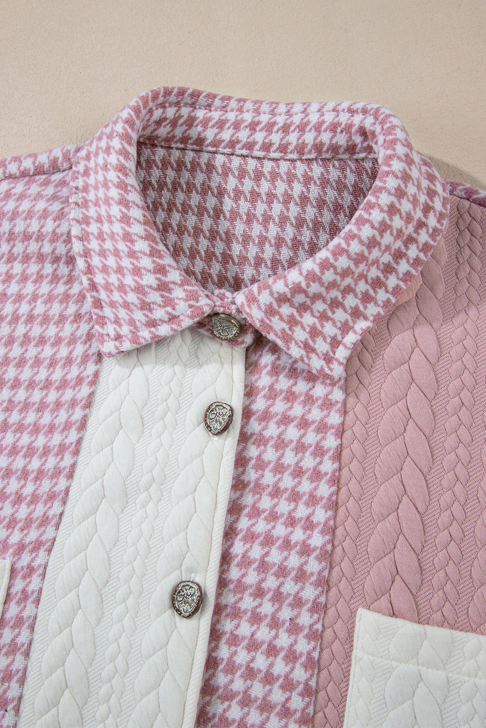 Color Block Houndstooth Collared Neck Shacket - Image 6