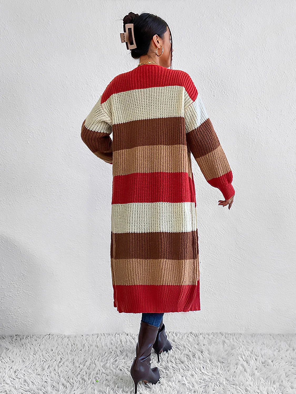 Color Block Open Front Longline Cardigan - Image 2