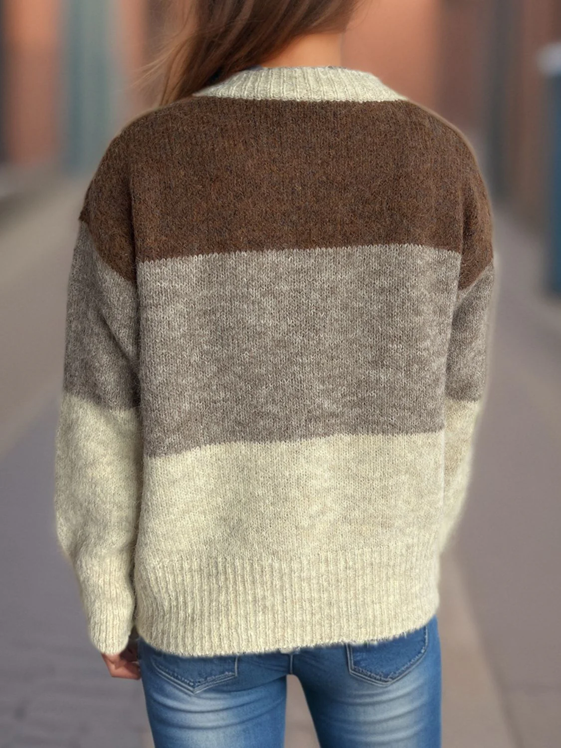 Color Block Round Neck Button Up Cardigan - Image 20