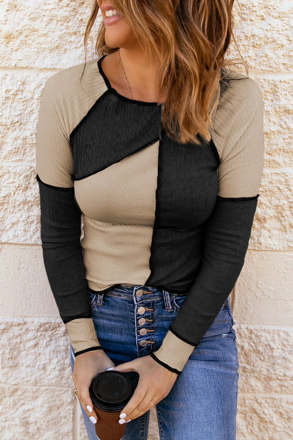 Color Block Round Neck Long Sleeve T-Shirt - Image 11