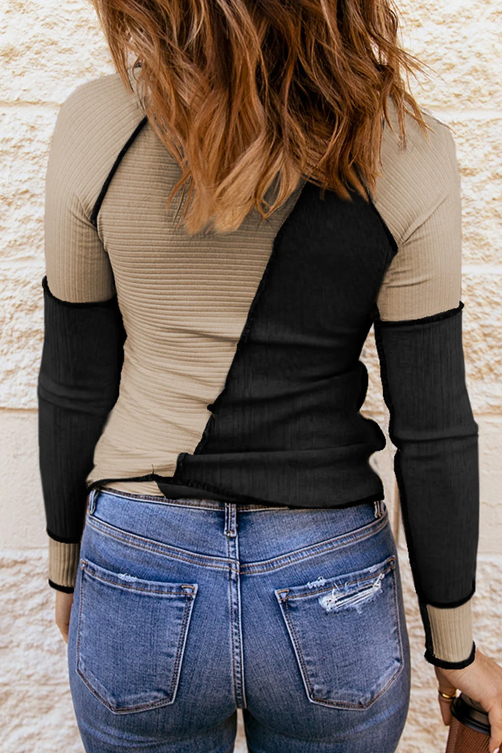 Color Block Round Neck Long Sleeve T-Shirt - Image 12
