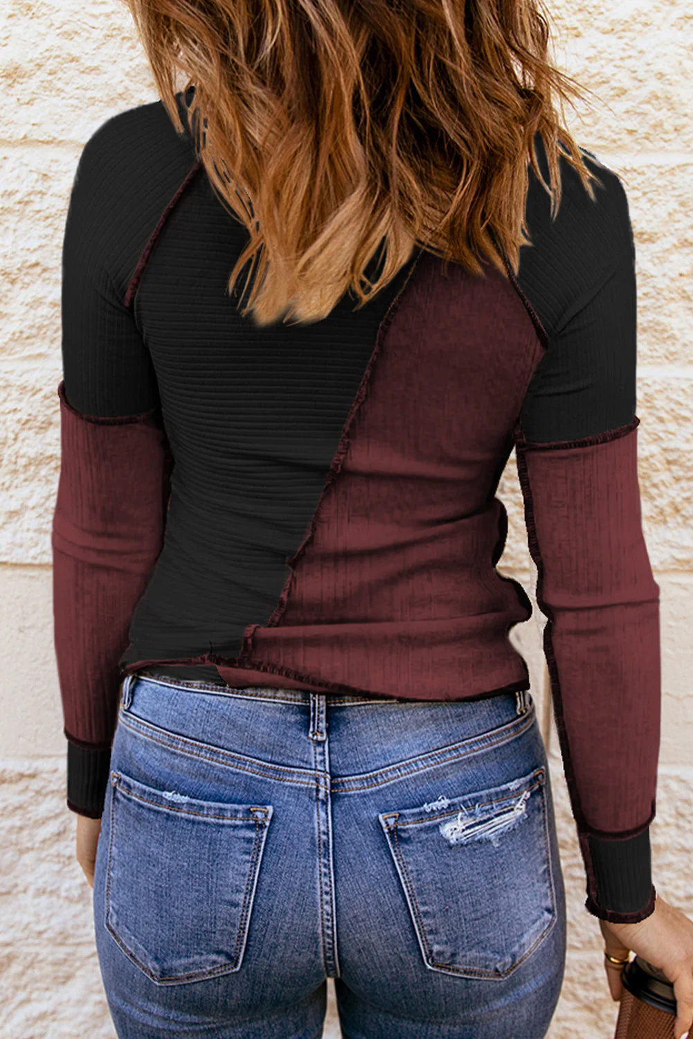 Color Block Round Neck Long Sleeve T-Shirt - Image 14
