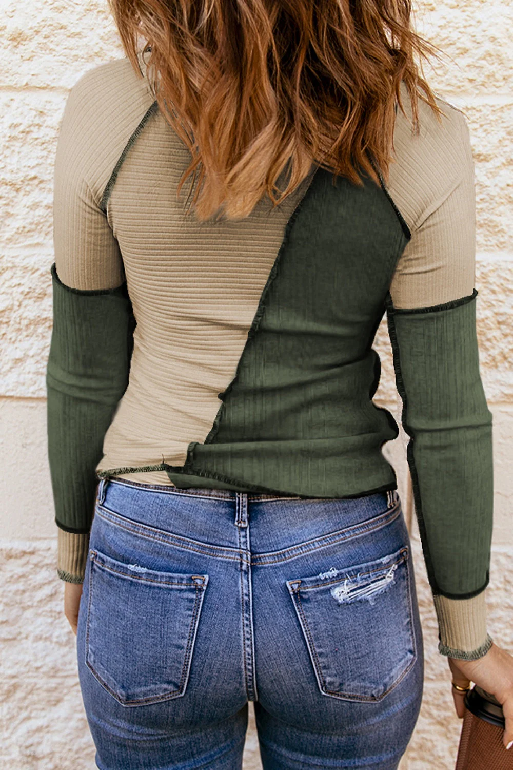 Color Block Round Neck Long Sleeve T-Shirt - Image 21