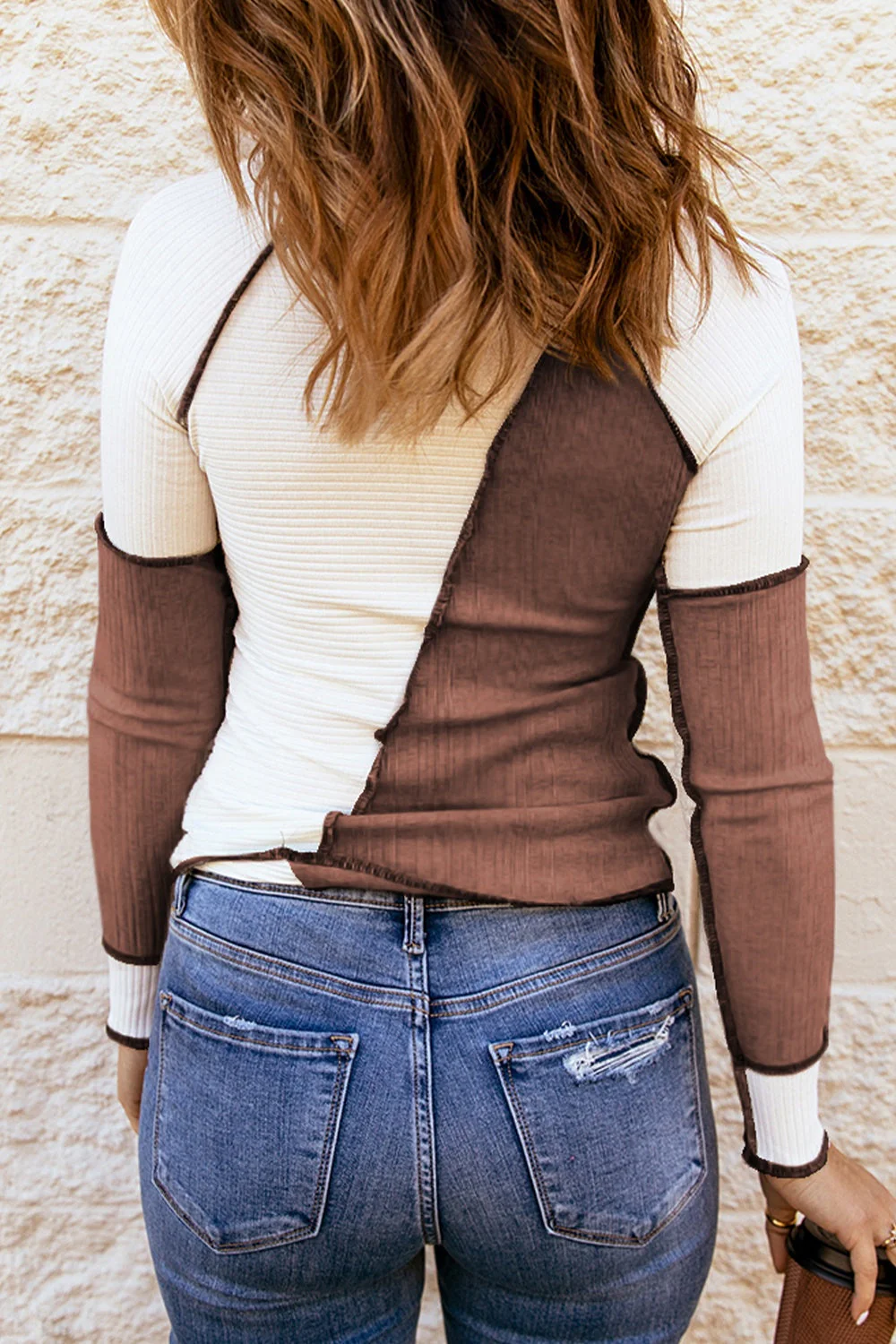 Color Block Round Neck Long Sleeve T-Shirt - Image 3