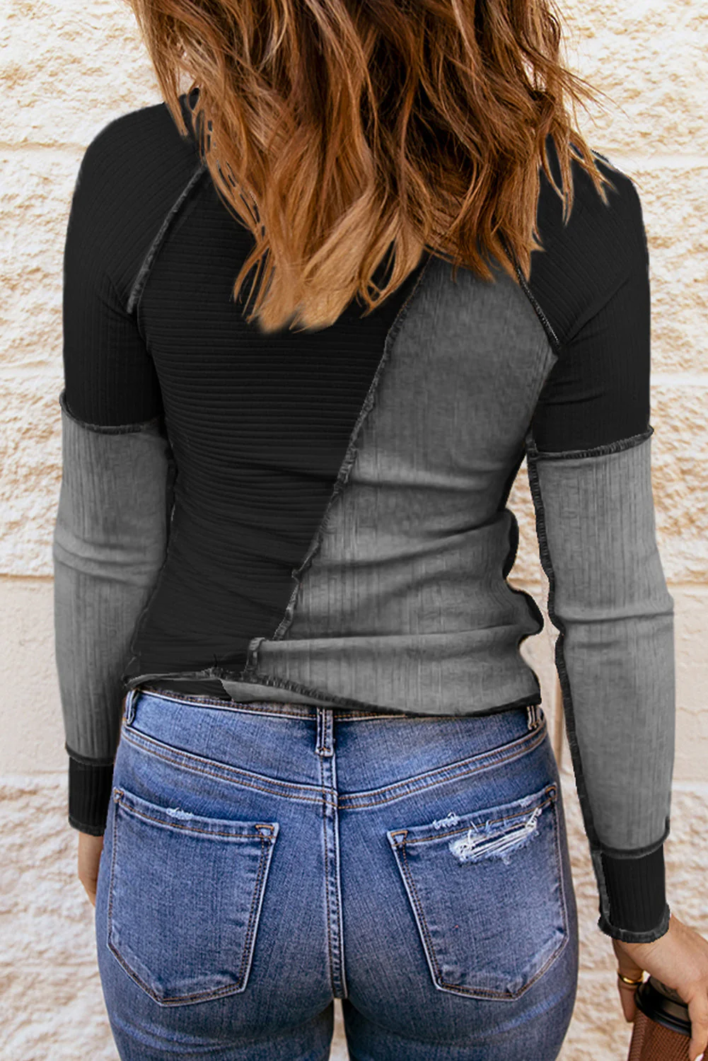 Color Block Round Neck Long Sleeve T-Shirt - Image 6