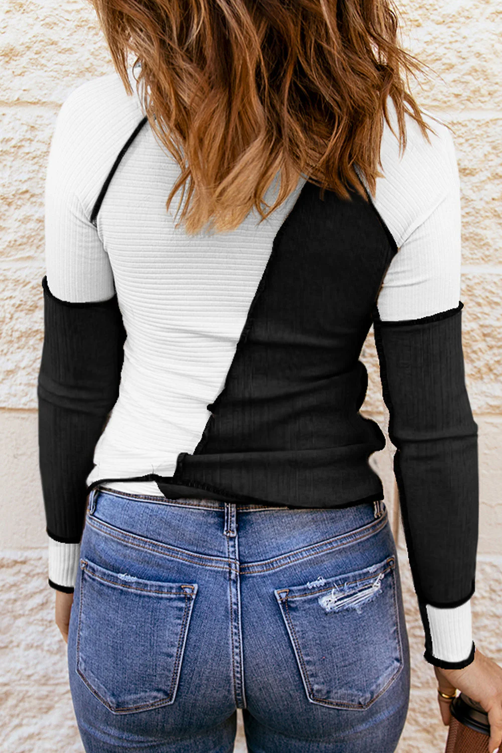 Color Block Round Neck Long Sleeve T-Shirt - Image 9