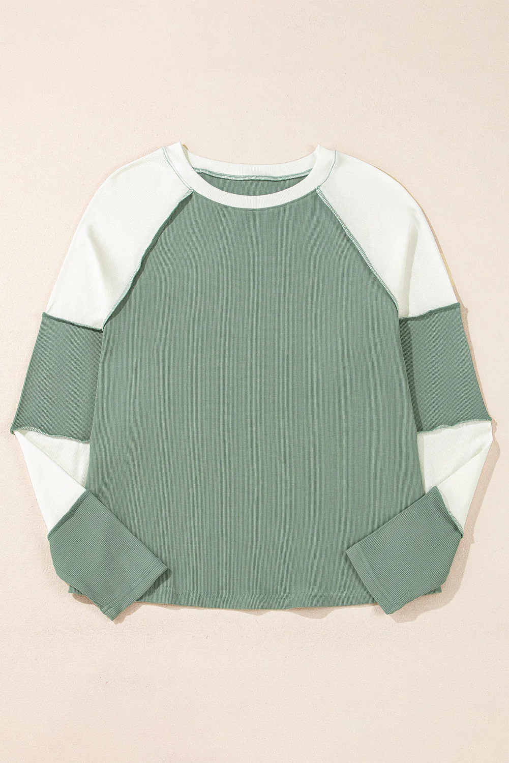 Color Block Round Neck Raglan Sleeve Top - Image 4