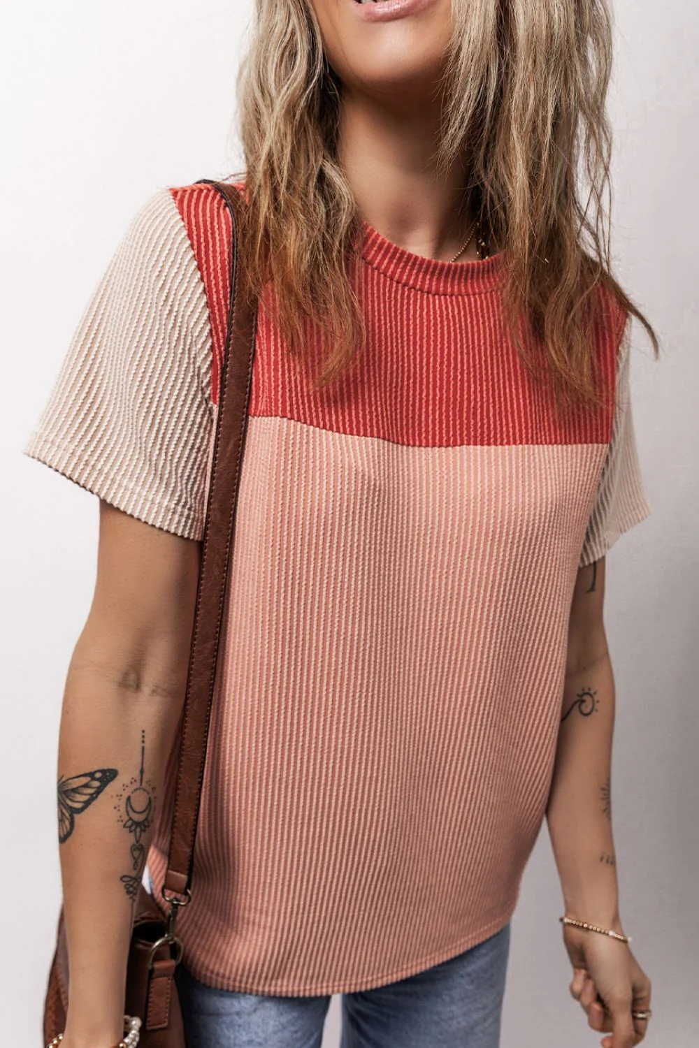 Color Block Round Neck Short Sleeve T-Shirt - Image 11