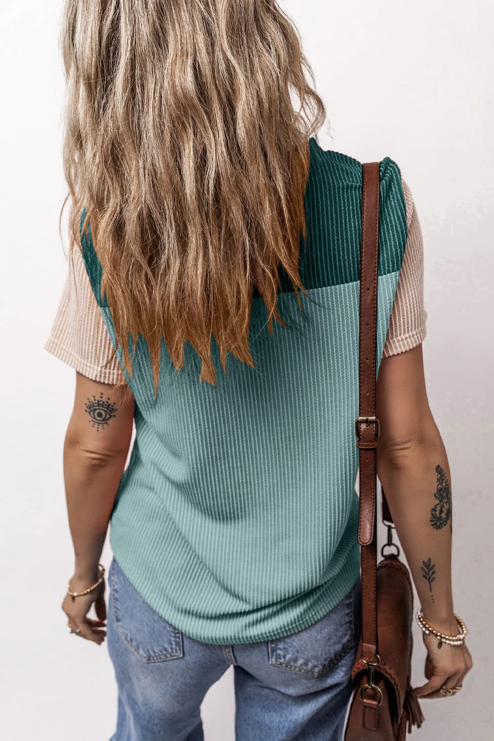 Color Block Round Neck Short Sleeve T-Shirt - Image 2