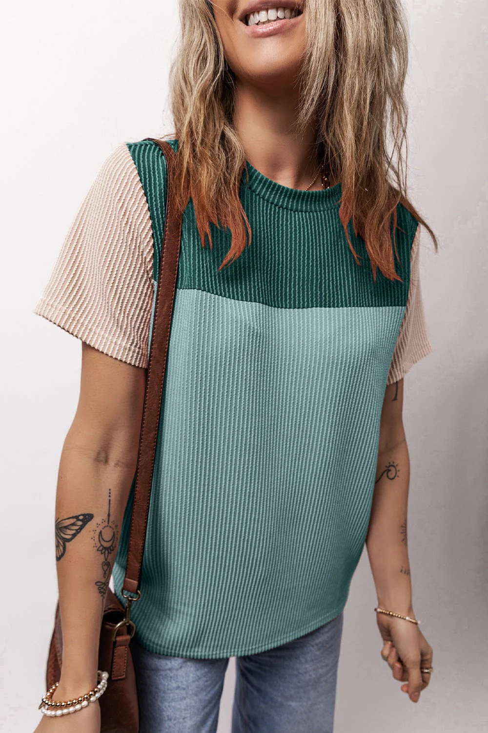 Color Block Round Neck Short Sleeve T-Shirt - Image 3