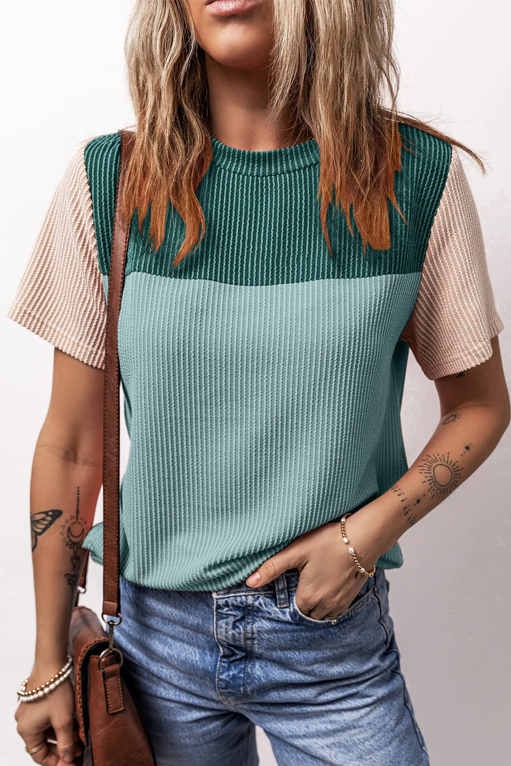 Color Block Round Neck Short Sleeve T-Shirt - Image 4