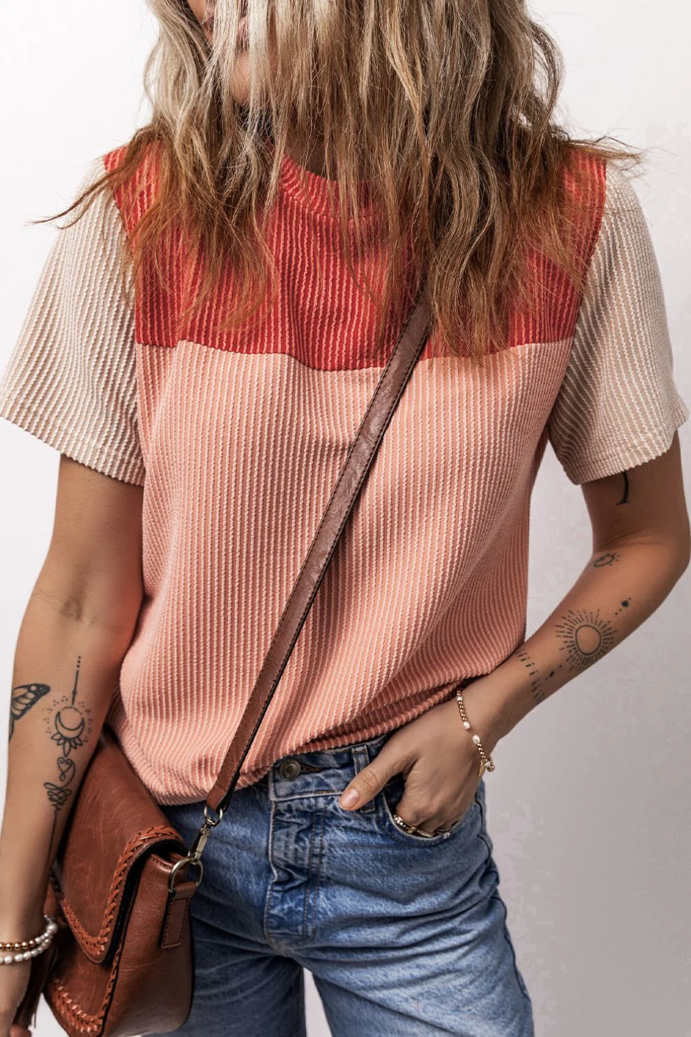 Color Block Round Neck Short Sleeve T-Shirt - Image 8
