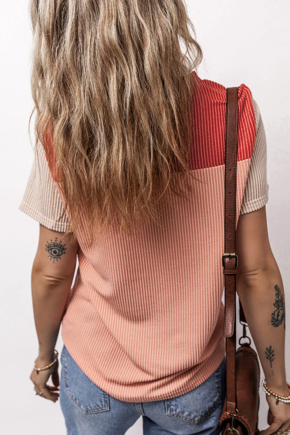 Color Block Round Neck Short Sleeve T-Shirt - Image 9