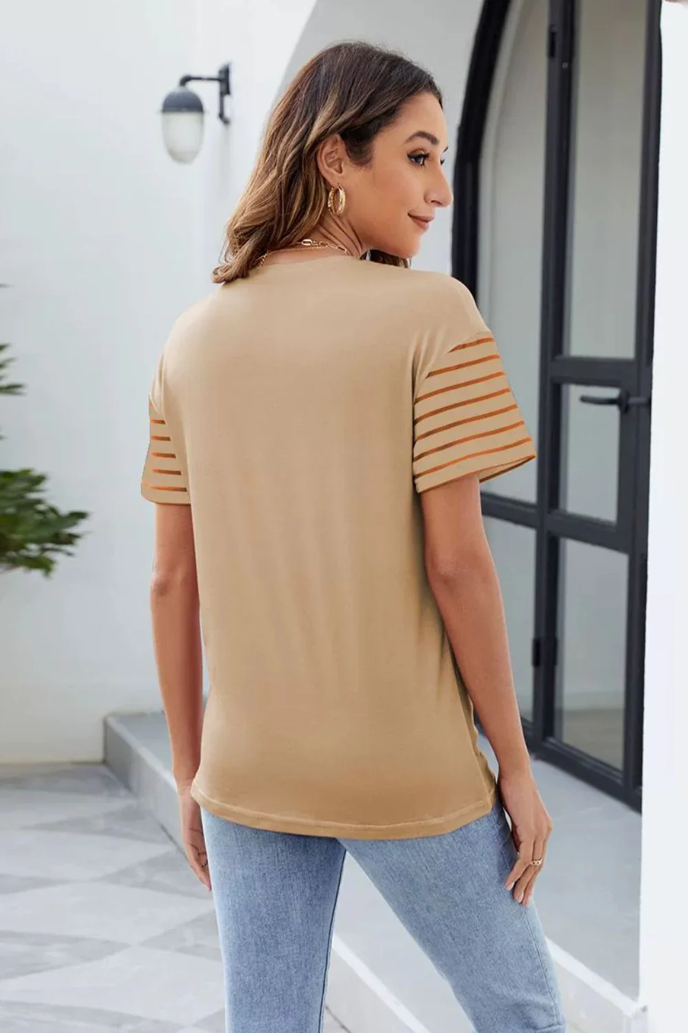 Color Block Round Neck Short Sleeve T-Shirt - Image 3