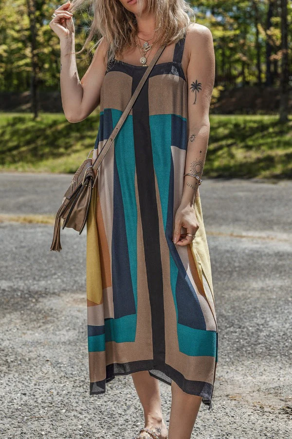 Color Block Square Neck Wide Strap Dress - Image 2
