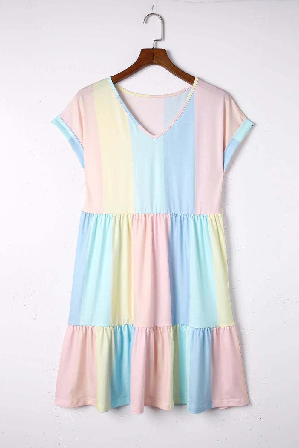 Color Block V-Neck Short Sleeve Mini Dress - Image 3