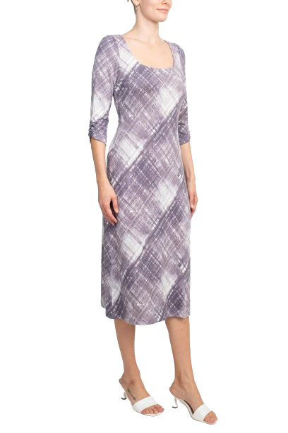 Connected Apparel Square Neck ¾ Sleeve Multi Print A-Line Knit Dress by Curated Brands - Image 2