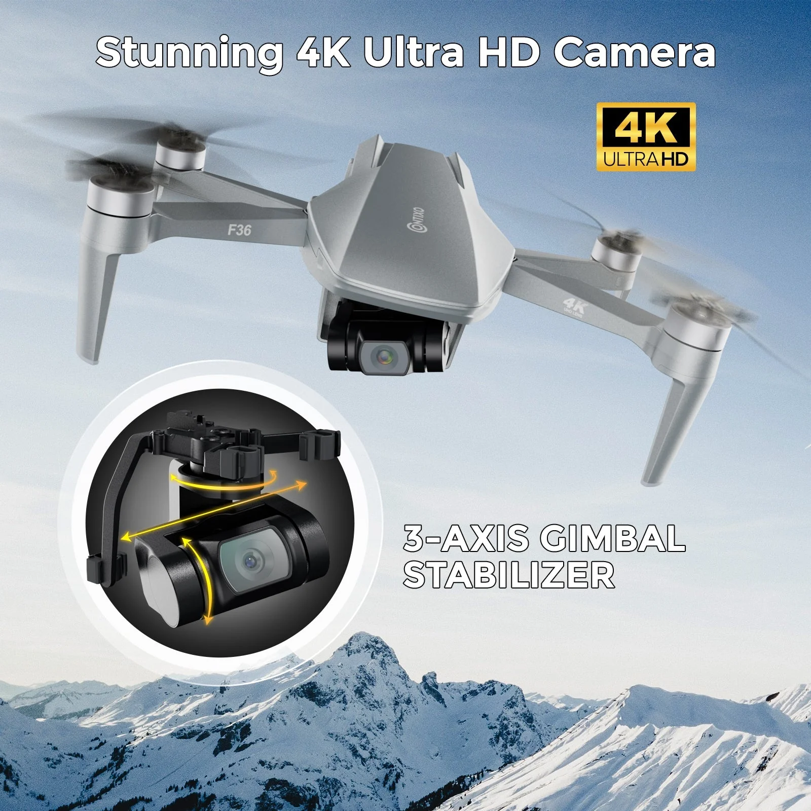 Contixo F36 Silver Horizon Remote Control FPV Foldable Drone with 4K HD Camera, 64GB MicroSD Card, & Carrying Case by Contixo - Image 3