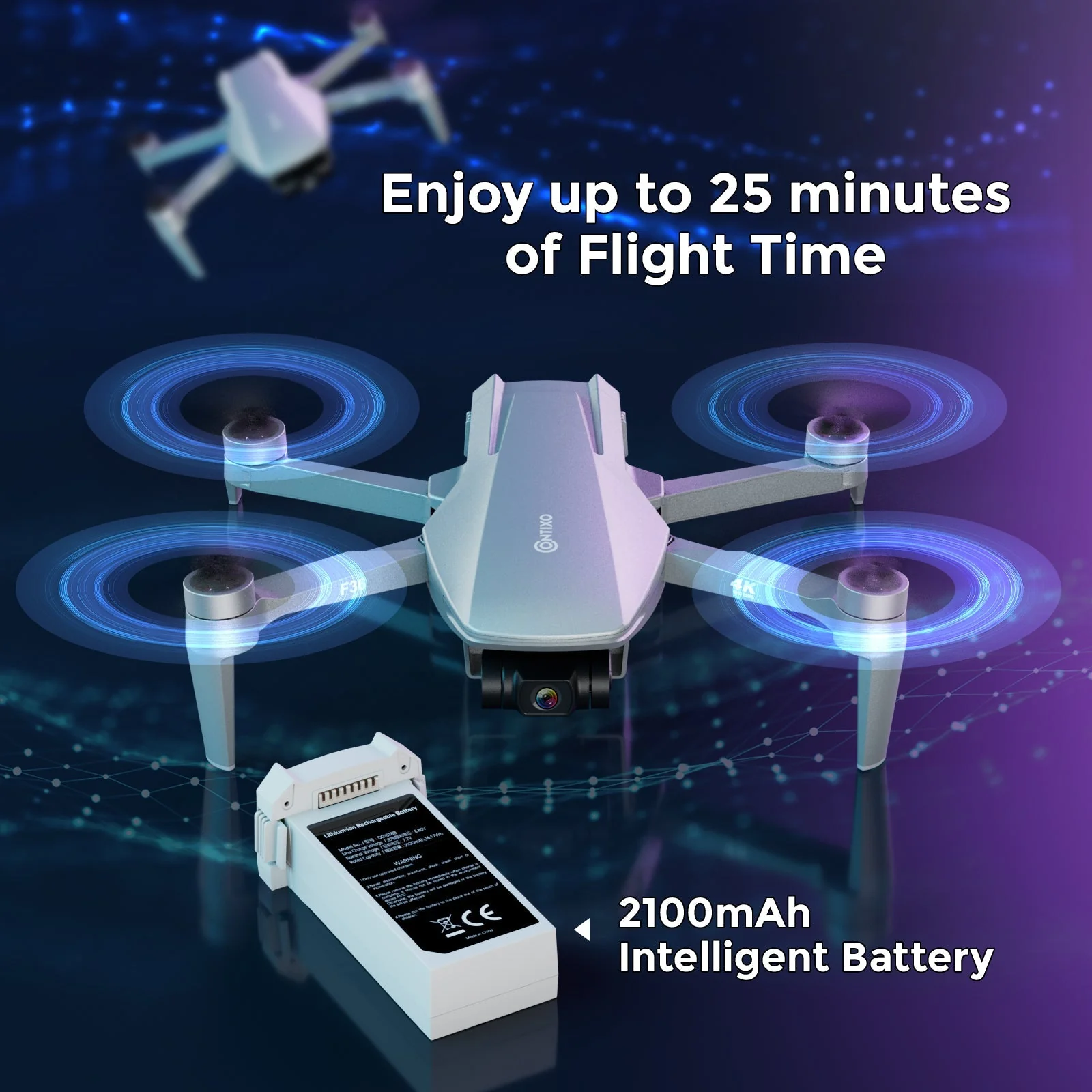 Contixo F36 Silver Horizon Remote Control FPV Foldable Drone with 4K HD Camera, 64GB MicroSD Card, & Carrying Case by Contixo - Image 6