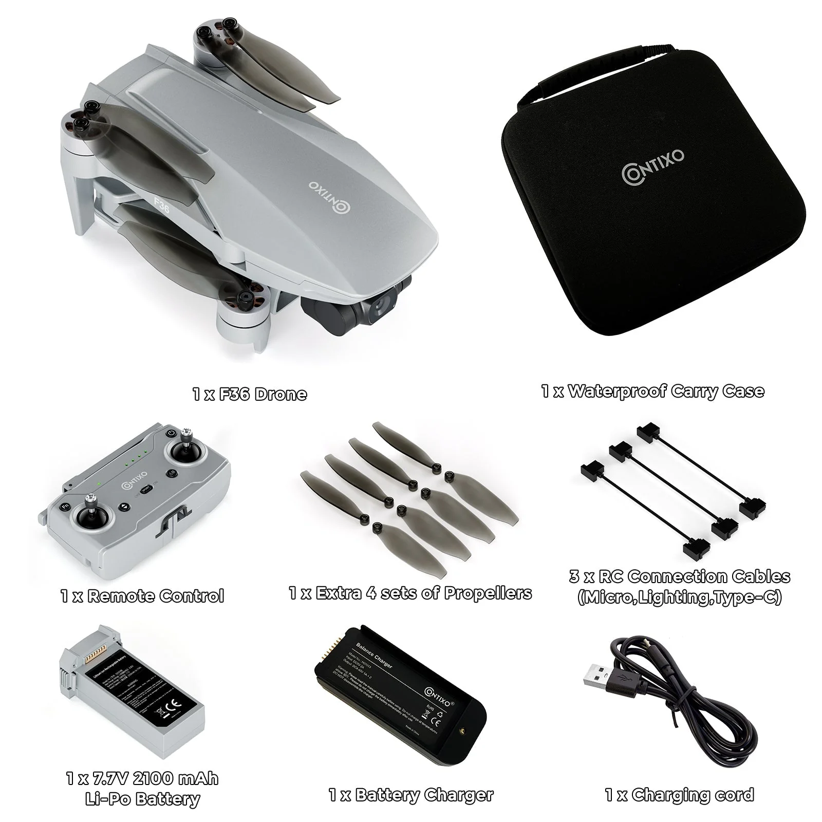 Contixo F36 Silver Horizon Remote Control FPV Foldable Drone with 4K HD Camera, 64GB MicroSD Card, & Carrying Case by Contixo - Image 8