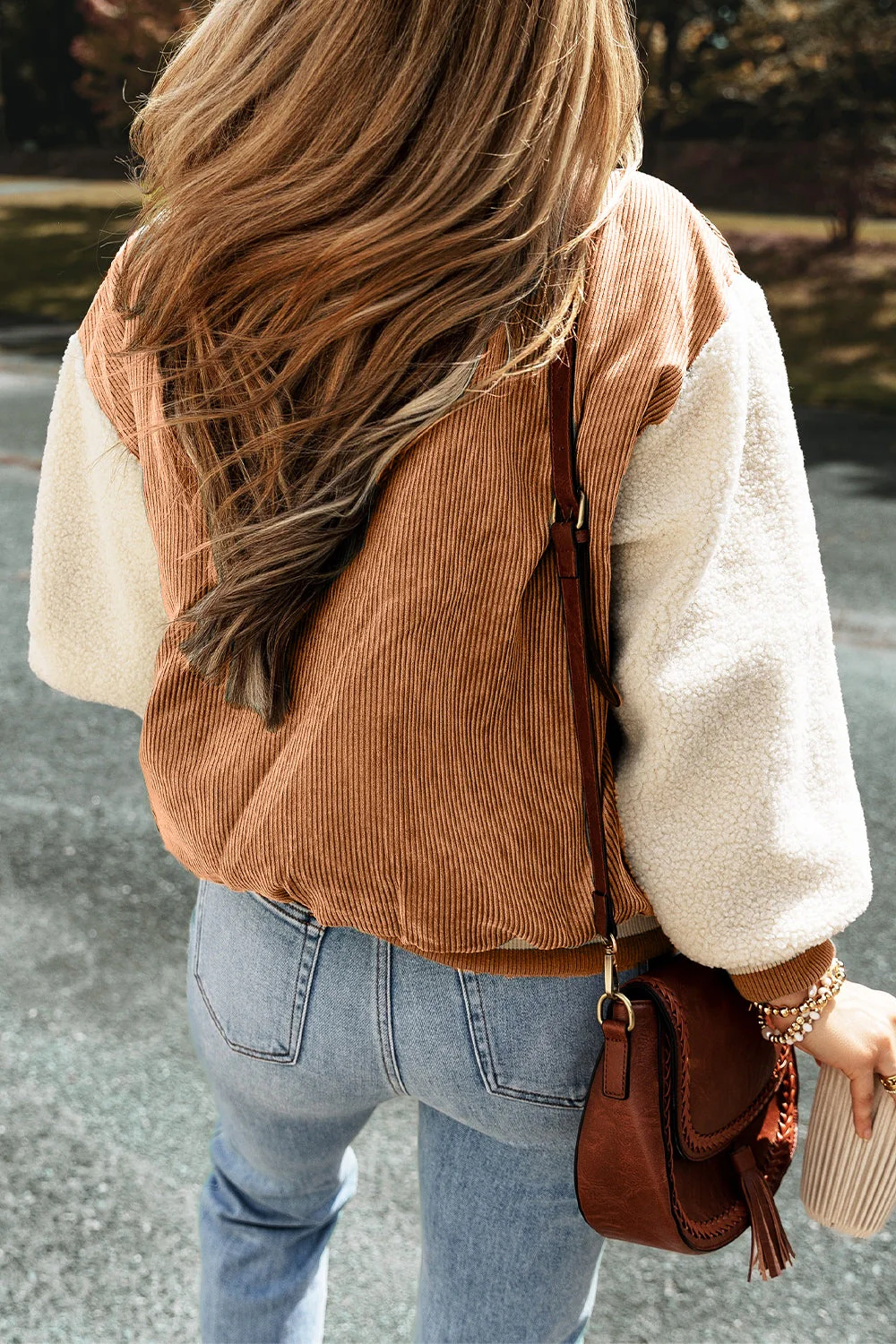 Contrast Baseball Collar Snap Down Long Sleeve Jacket - Image 12