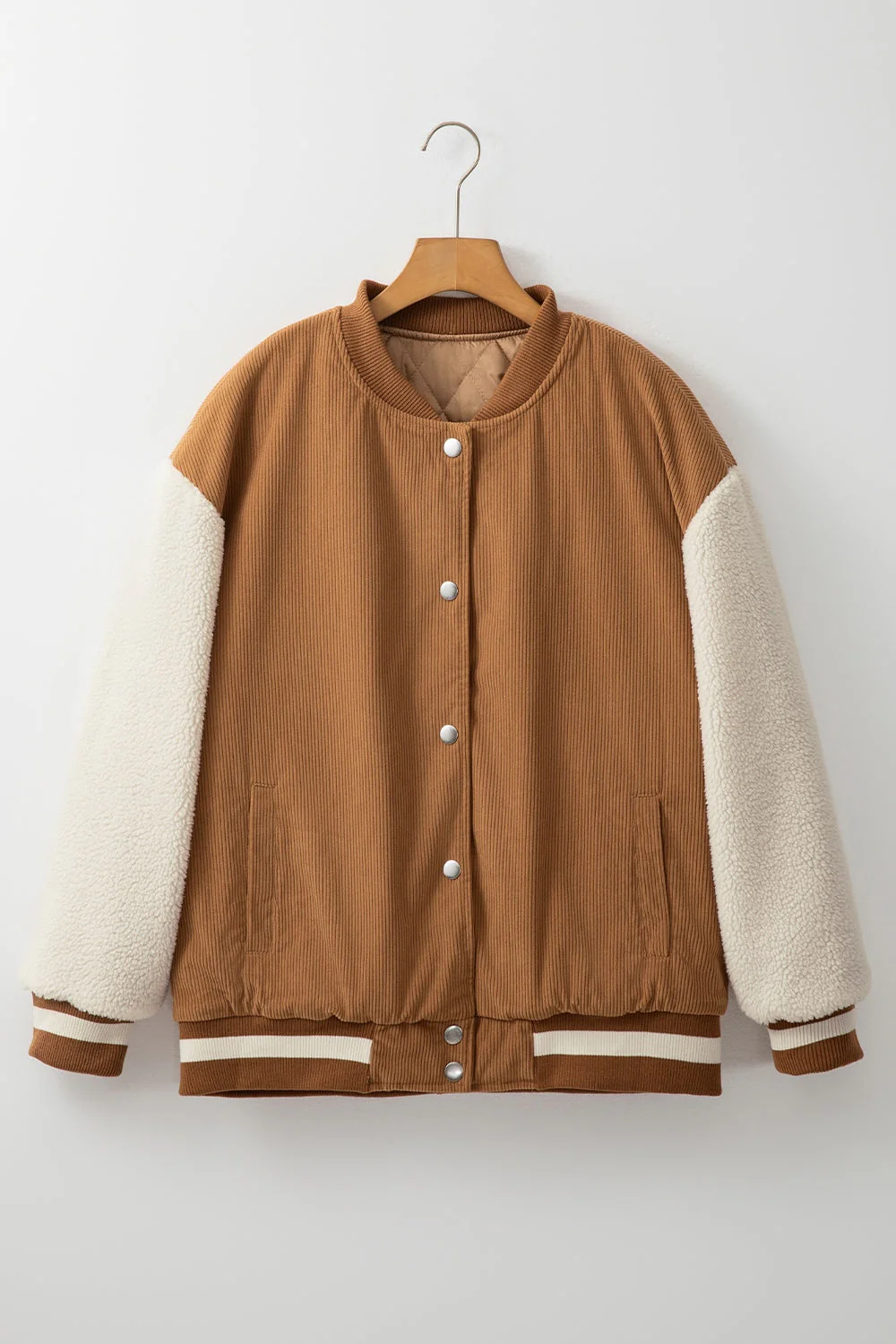 Contrast Baseball Collar Snap Down Long Sleeve Jacket - Image 20