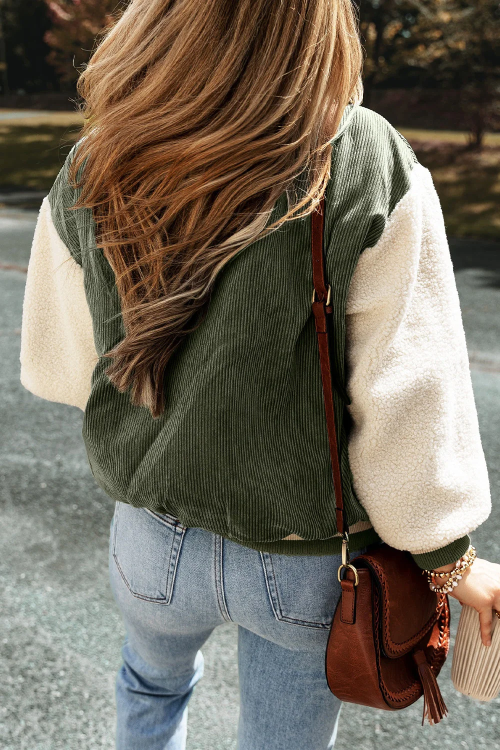 Contrast Baseball Collar Snap Down Long Sleeve Jacket - Image 3